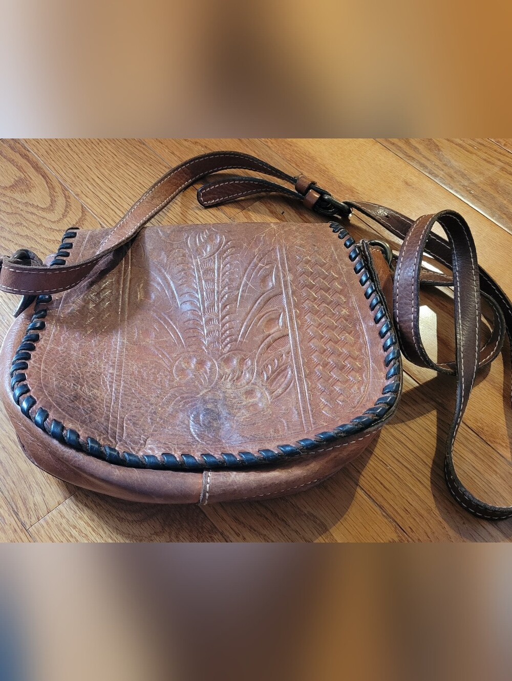 Patricia Nash Leather Saddle Bag Floral Florence Brown Leather Tooled Crossbody